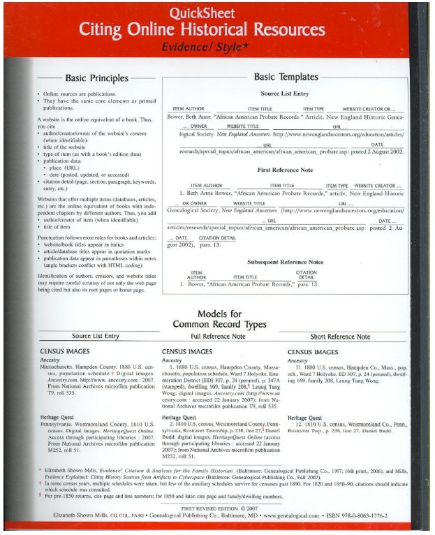 QuickSheet: Citing Online Historical Resources